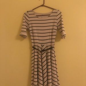 Striped dress with a belt